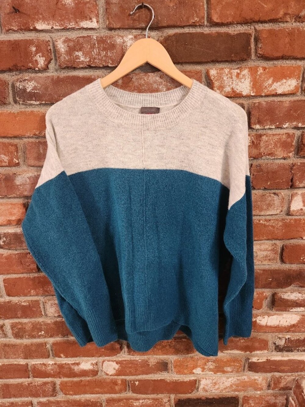 Vince Camuto Grey Teal Colorblock Relaxed Fit Sweater Size S
